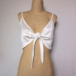 Aster White Crop Tie in Front Top